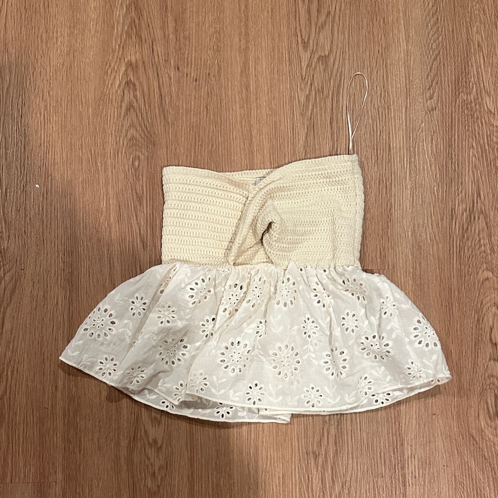 Zara Cream Crochet and Lace Top